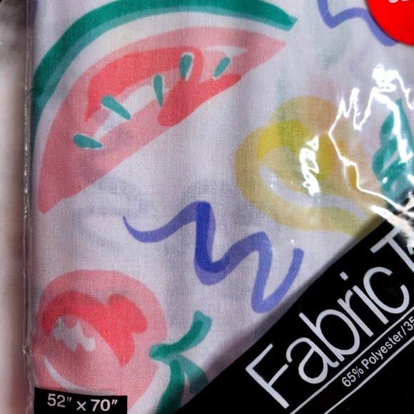 Fruit 90s Fabric Tablecloth Vintage Oblong 52in x 70in NEW old stock Poly Cotton - Picture 2 of 5